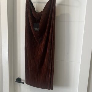 River Island Dark Brown Plisse Skirt